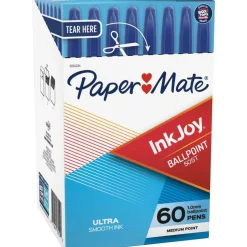 Paper Mate InkJoy 50ST Stick Ballpoint Pens, Medium Point, 1.0 mm, Clear Barrels, Blue Ink, Box of 60
