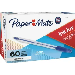 Paper Mate InkJoy 50ST Stick Ballpoint Pens, Medium Point, 1.0 mm, Clear Barrels, Blue Ink, Box of 60