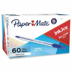 Paper Mate InkJoy 50ST Stick Ballpoint Pens, Medium Point, 1.0 mm, Clear Barrels, Blue Ink, Box of 60