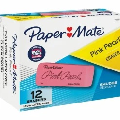 Paper Mate Pink Pearl Erasers, Large, Box Of 12
