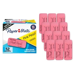 Paper Mate Pink Pearl Erasers, Large, Box Of 12