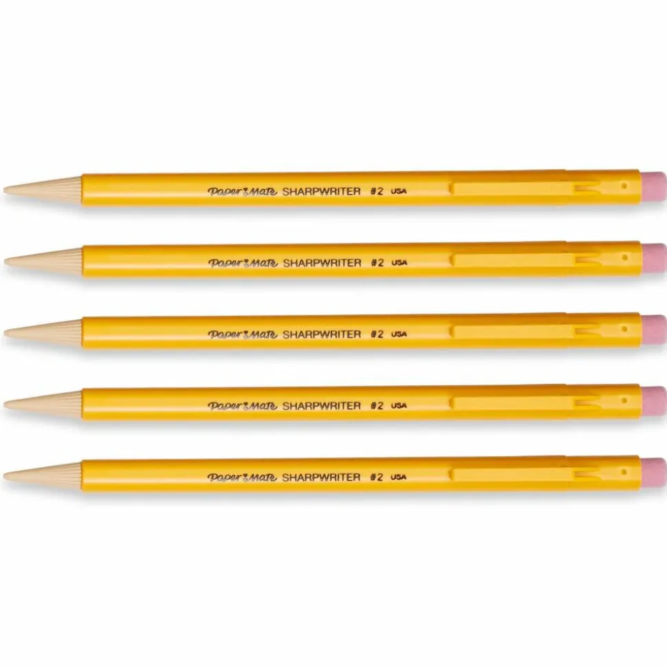 Paper Mate SharpWriter Mechanical Pencils, 0.7 mm, Yellow Barrel, Pack Of 5 Pencils