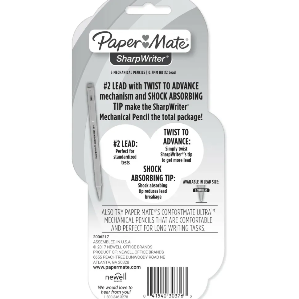 Paper Mate SharpWriter Mechanical Pencils, 0.7 mm, Yellow Barrel, Pack Of 5 Pencils