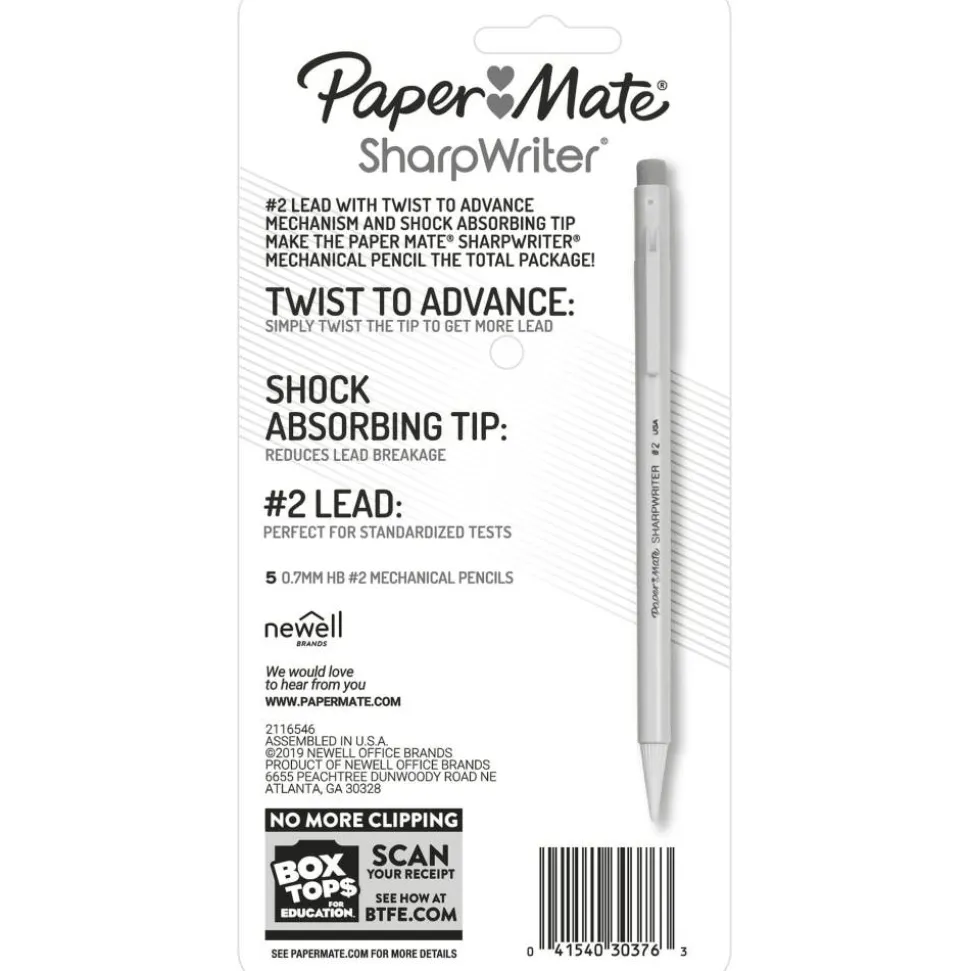 Paper Mate SharpWriter Mechanical Pencils, 0.7 mm, Yellow Barrel, Pack Of 5 Pencils
