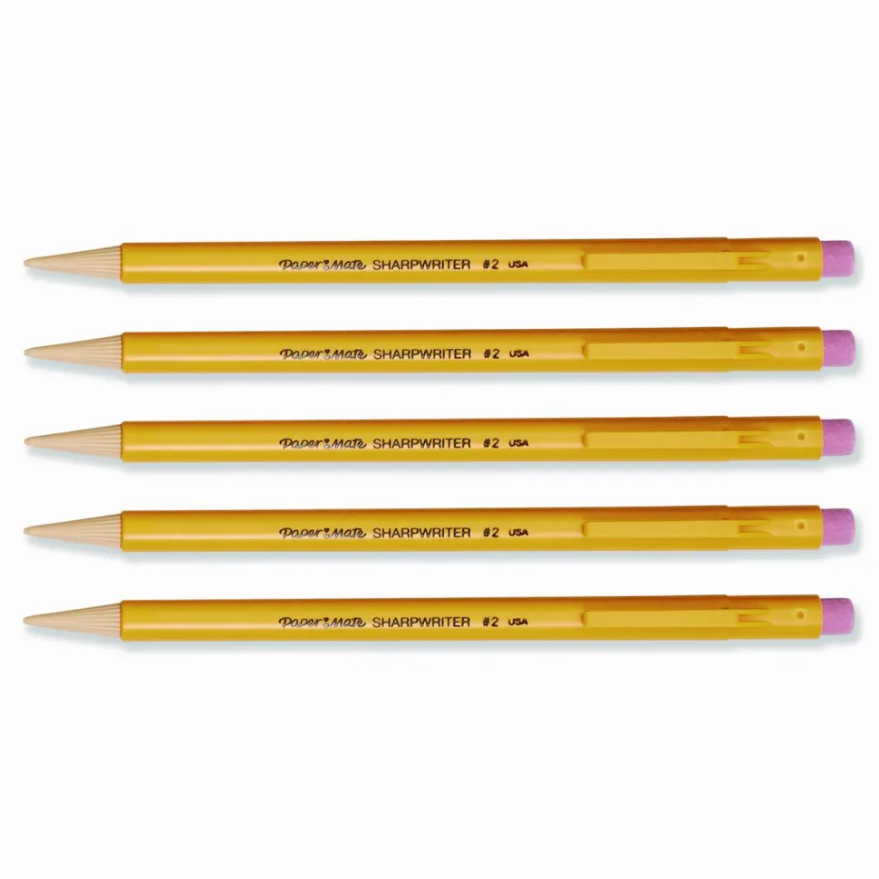 Paper Mate SharpWriter Mechanical Pencils, 0.7 mm, Yellow Barrel, Pack Of 5 Pencils
