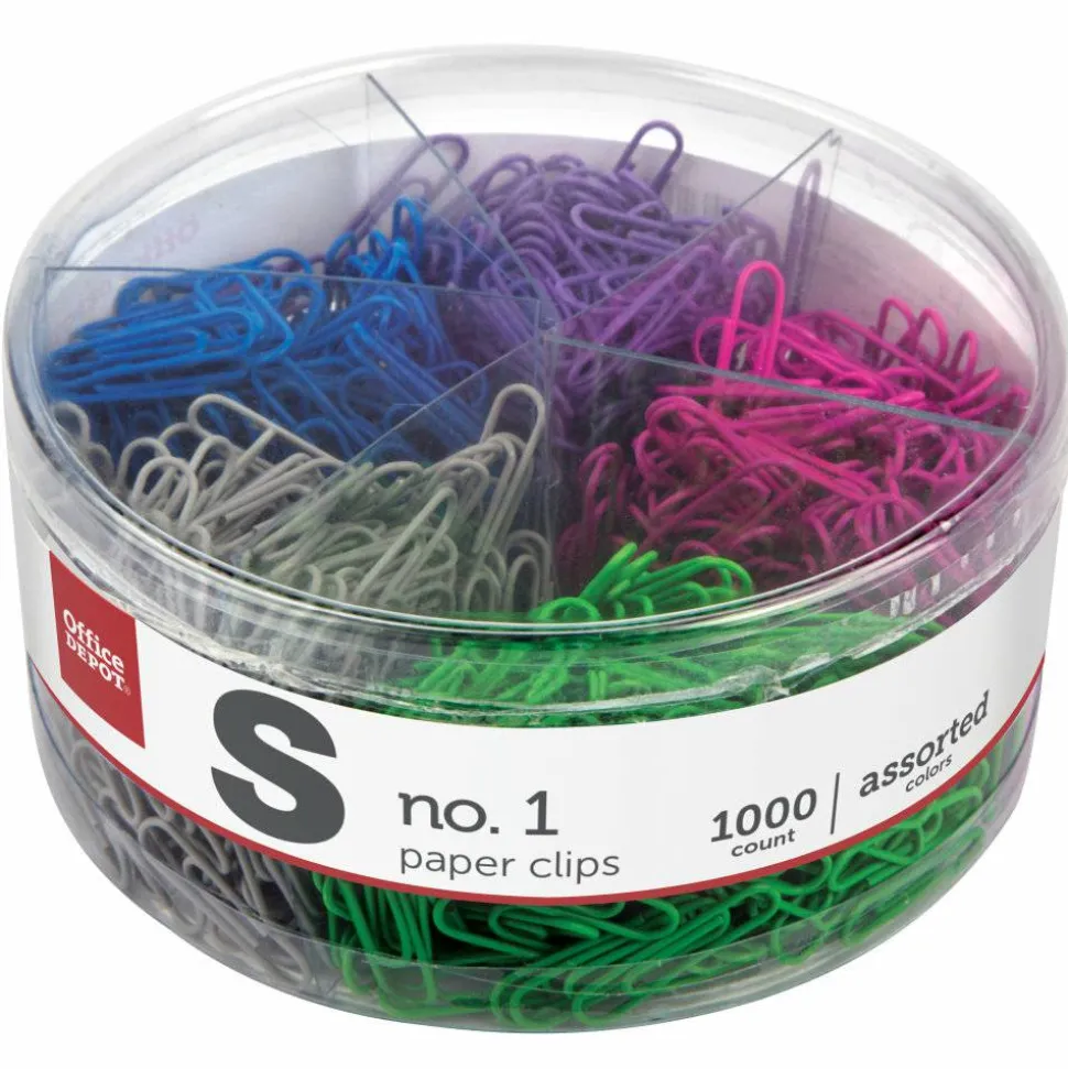 Paper Clips, Tub Of 1000, No. 1, Assorted Colors
