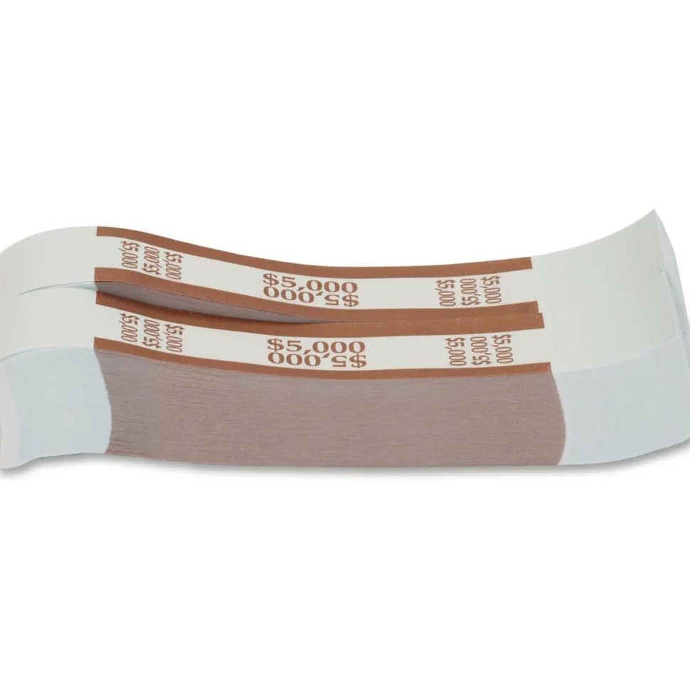 Pap-R Currency Straps, Brown, $5000, Pack Of 1,000