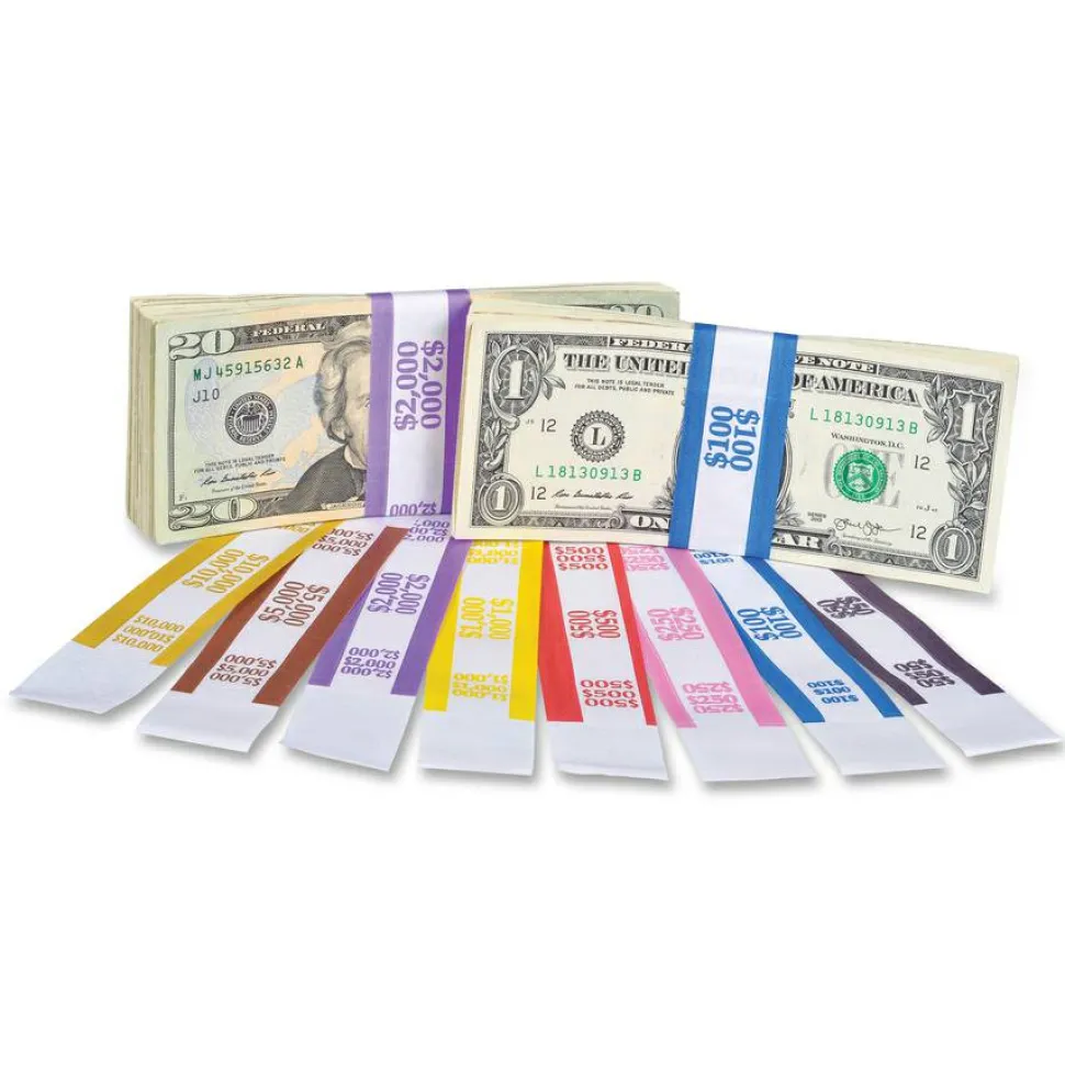 PAP-R Currency Straps, Mustard, $10,000, Pack Of 1,000