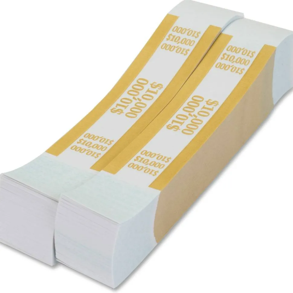 PAP-R Currency Straps, Mustard, $10,000, Pack Of 1,000
