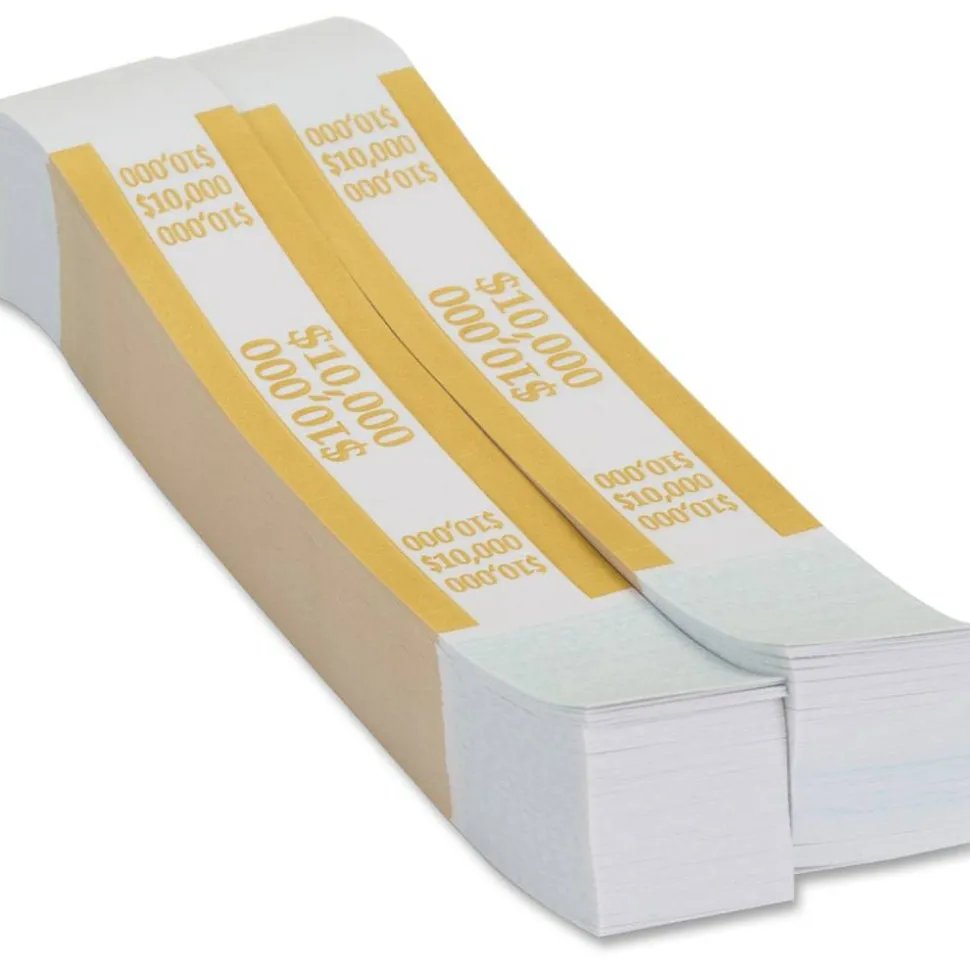 PAP-R Currency Straps, Mustard, $10,000, Pack Of 1,000