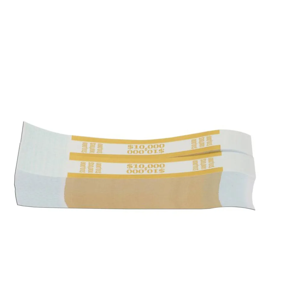 PAP-R Currency Straps, Mustard, $10,000, Pack Of 1,000