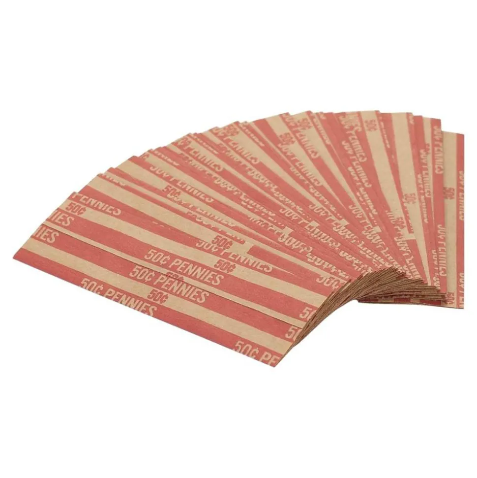 PAP-R Flat Coin Wrappers - Total $0.50 in 50 Coins of 1¢ Denomination - Heavy Duty - Paper - Red, 1000/Pack