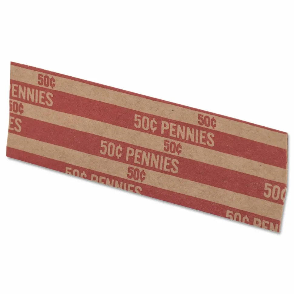 PAP-R Flat Coin Wrappers - Total $0.50 in 50 Coins of 1¢ Denomination - Heavy Duty - Paper - Red, 1000/Pack