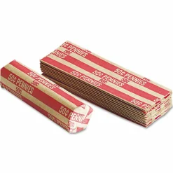 PAP-R Flat Coin Wrappers - Total $0.50 in 50 Coins of 1¢ Denomination - Heavy Duty - Paper - Red, 1000/Pack