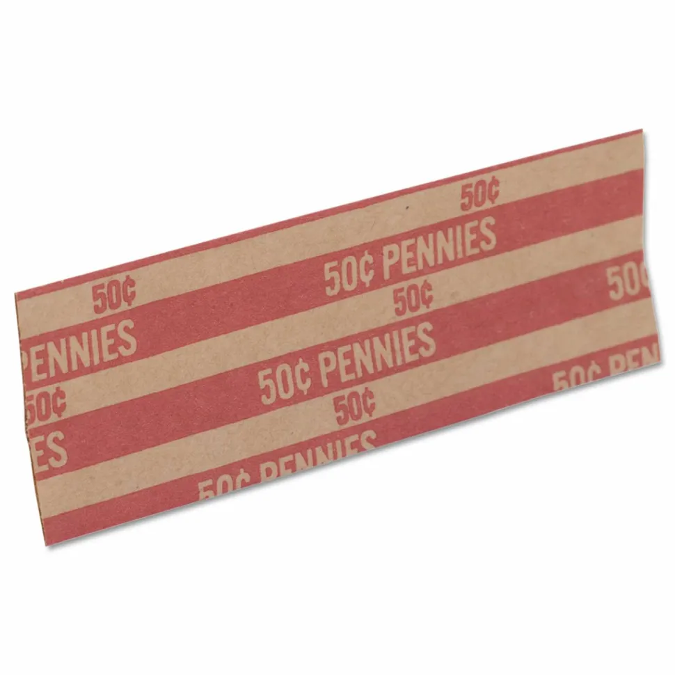 PAP-R Flat Coin Wrappers - Total $0.50 in 50 Coins of 1¢ Denomination - Heavy Duty - Paper - Red, 1000/Pack