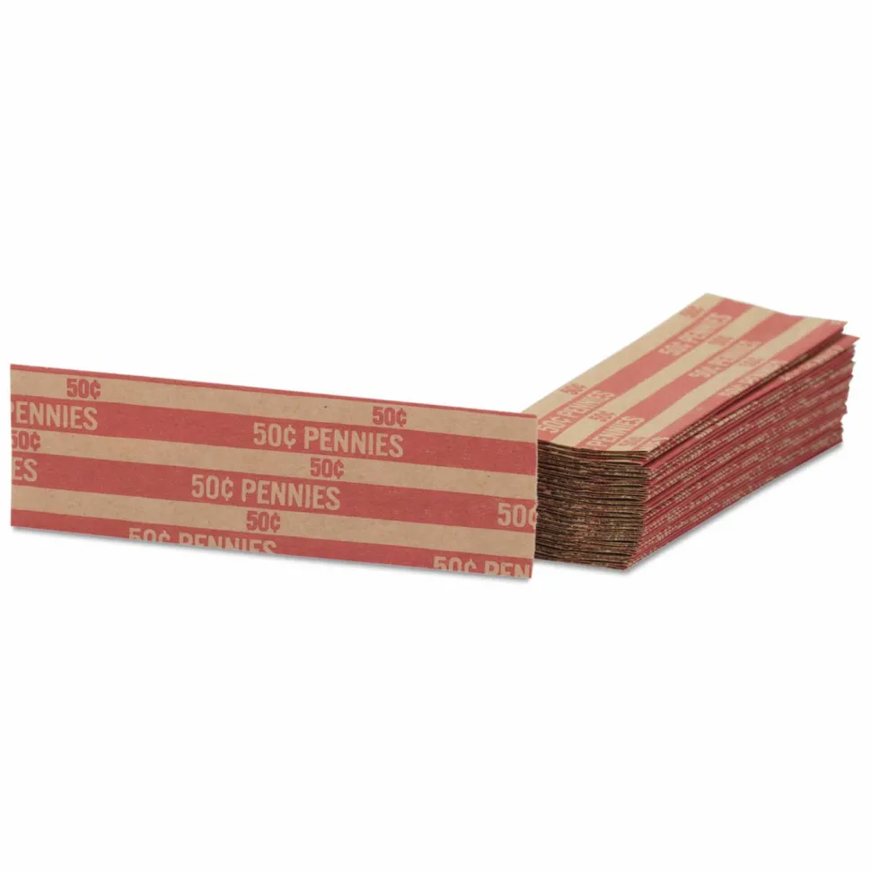 PAP-R Flat Coin Wrappers - Total $0.50 in 50 Coins of 1¢ Denomination - Heavy Duty - Paper - Red, 1000/Pack