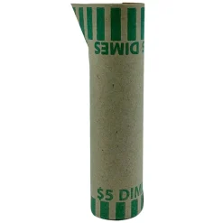 PAP-R Tubular Coin Wrappers - Total $5.0 in 50 Coins of 10¢ Denomination - Heavy Duty, Burst Resistant - Kraft - Green, 1000/Pack