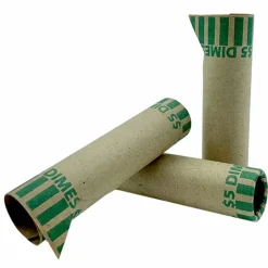 PAP-R Tubular Coin Wrappers - Total $5.0 in 50 Coins of 10¢ Denomination - Heavy Duty, Burst Resistant - Kraft - Green, 1000/Pack