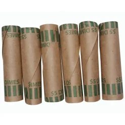 PAP-R Tubular Coin Wrappers - Total $5.0 in 50 Coins of 10¢ Denomination - Heavy Duty, Burst Resistant - Kraft - Green, 1000/Pack
