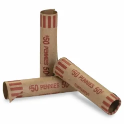 PAP-R Tubular Coin Wrappers - Total $0.50 in 50 Coins of 1¢ Denomination - Heavy Duty, Burst Resistant - Kraft - Red, 1000/Pack