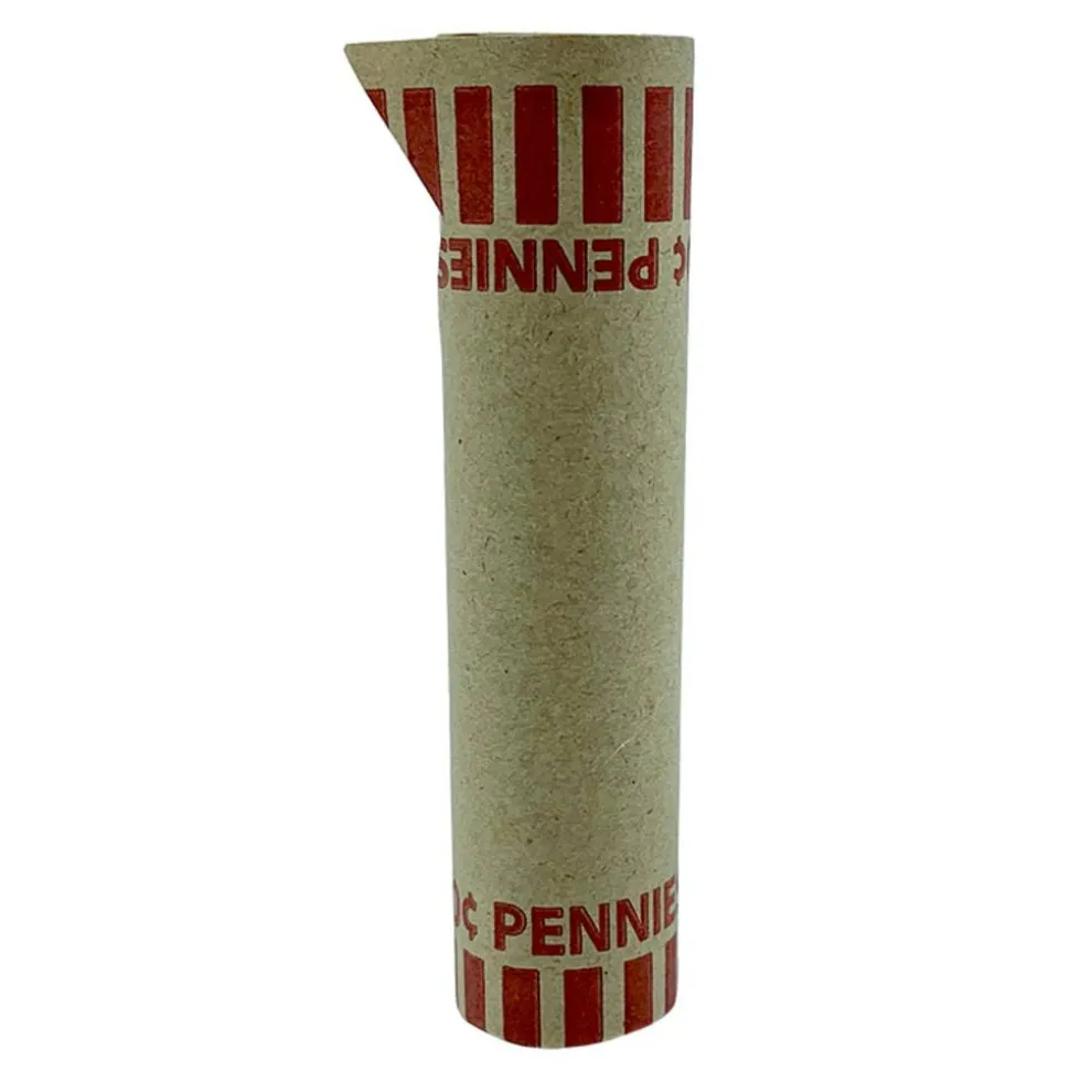 PAP-R Tubular Coin Wrappers - Total $0.50 in 50 Coins of 1¢ Denomination - Heavy Duty, Burst Resistant - Kraft - Red, 1000/Pack