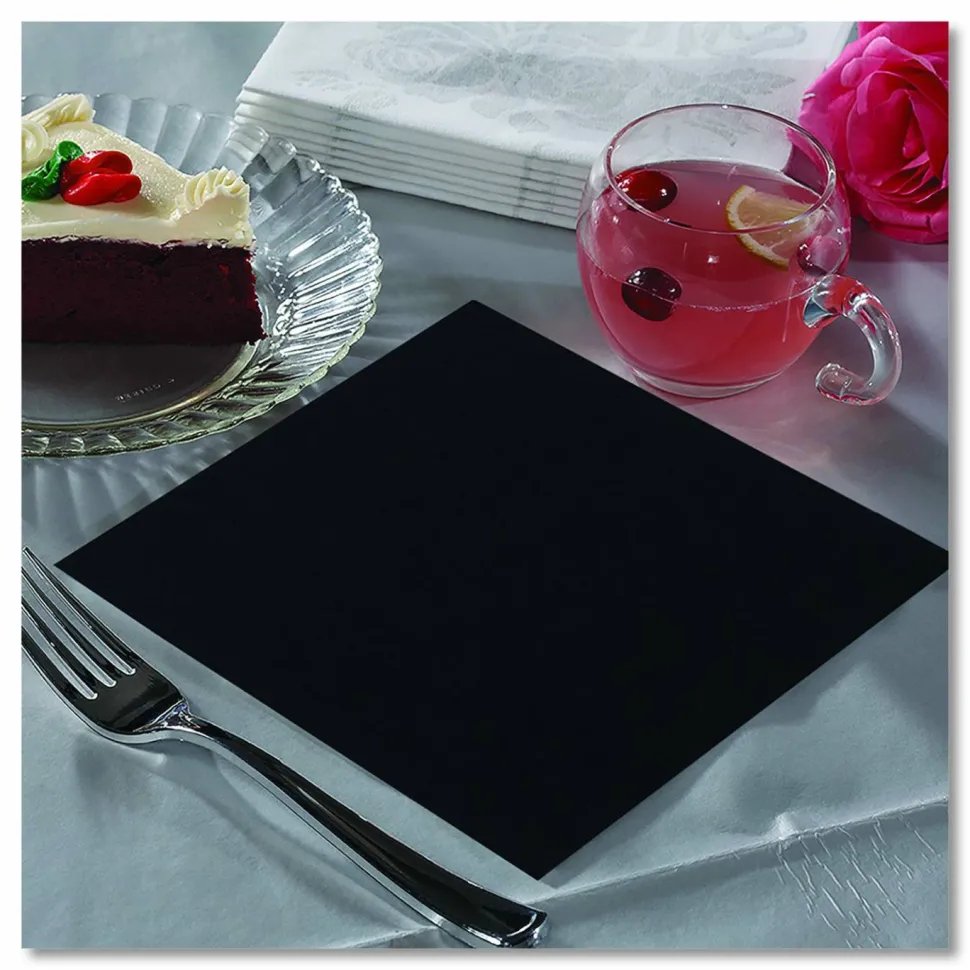 Paterson Beverage Napkins, 2-Ply, 9 x 9, Black, 1,000/Carton