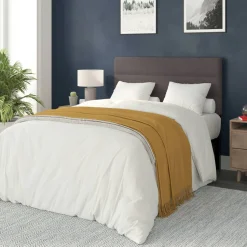 Paxton Full Channel Stitched Fabric Upholstered Headboard, Adjustable Height from 44.5" to 57.25" - Gray