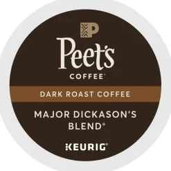 Peet's Coffee Major Dickason's Keurig Single Serve K-Cup Pods, Dark Roast, 22 Pods Per Pack, Case Of 4 Packs