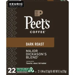 Peet's Coffee Major Dickason's Keurig Single Serve K-Cup Pods, Dark Roast, 22 Pods Per Pack, Case Of 4 Packs