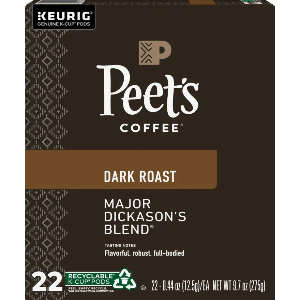 Peet's Coffee Major Dickason's Keurig Single Serve K-Cup Pods, Dark Roast, 22 Pods Per Pack, Case Of 4 Packs