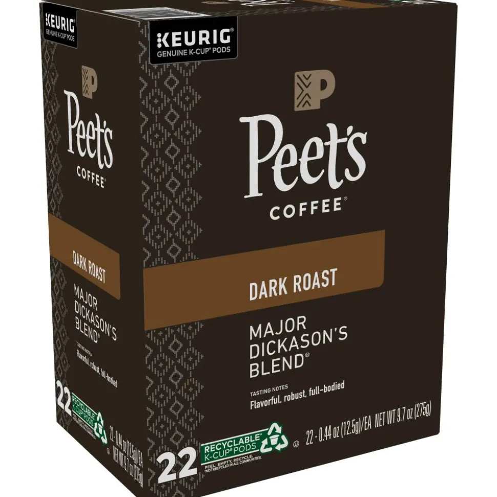 Peet's Coffee Major Dickason's Keurig Single Serve K-Cup Pods, Dark Roast, 22 Pods Per Pack, Case Of 4 Packs