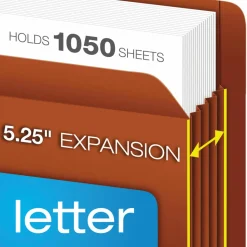 Pendaflex Fiber Stock Heavy-Duty Expanding Pocket Folders, 5 1/4" Expansion, Letter Size, 30% Recycled, Red, Box Of 10 Folders