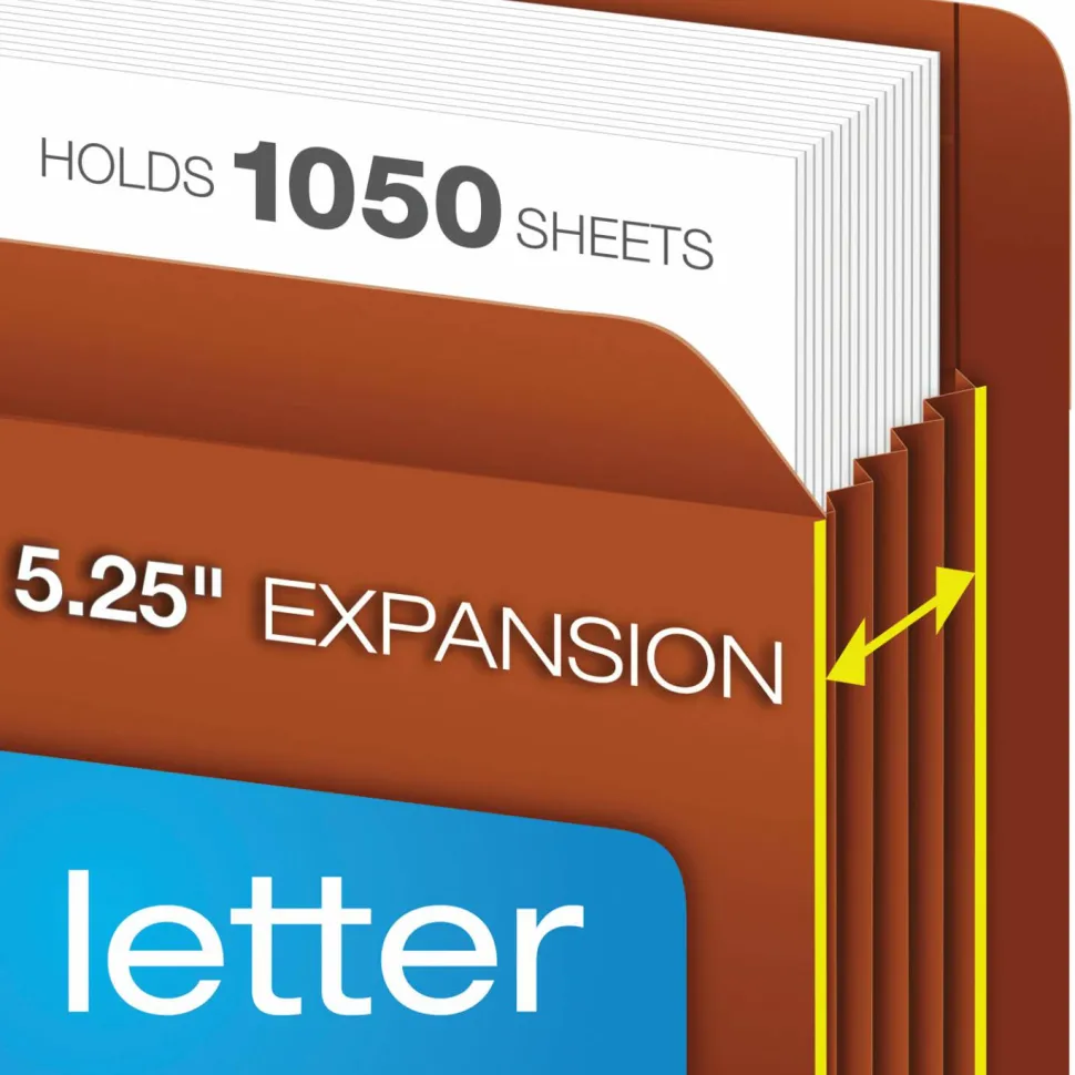 Pendaflex Fiber Stock Heavy-Duty Expanding Pocket Folders, 5 1/4" Expansion, Letter Size, 30% Recycled, Red, Box Of 10 Folders