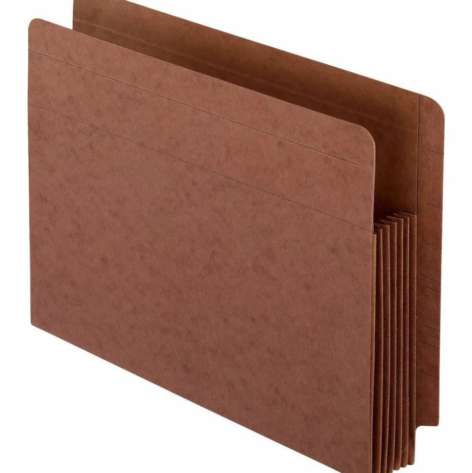 Pendaflex Fiber Stock Heavy-Duty Expanding Pocket Folders, 5 1/4" Expansion, Letter Size, 30% Recycled, Red, Box Of 10 Folders