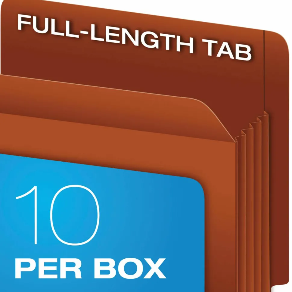 Pendaflex Fiber Stock Heavy-Duty Expanding Pocket Folders, 5 1/4" Expansion, Letter Size, 30% Recycled, Red, Box Of 10 Folders