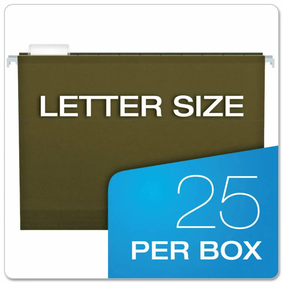 Pendaflex Premium Reinforced Extra-Capacity Hanging File Folders, 2" Expansion, Letter Size, Green, Pack Of 25 Folders