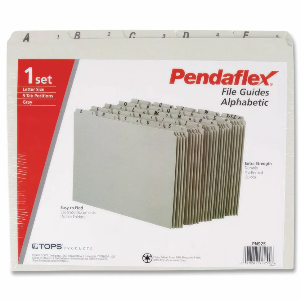 Pendaflex Pressboard Alphabetic File Guides, Letter Size, Gray