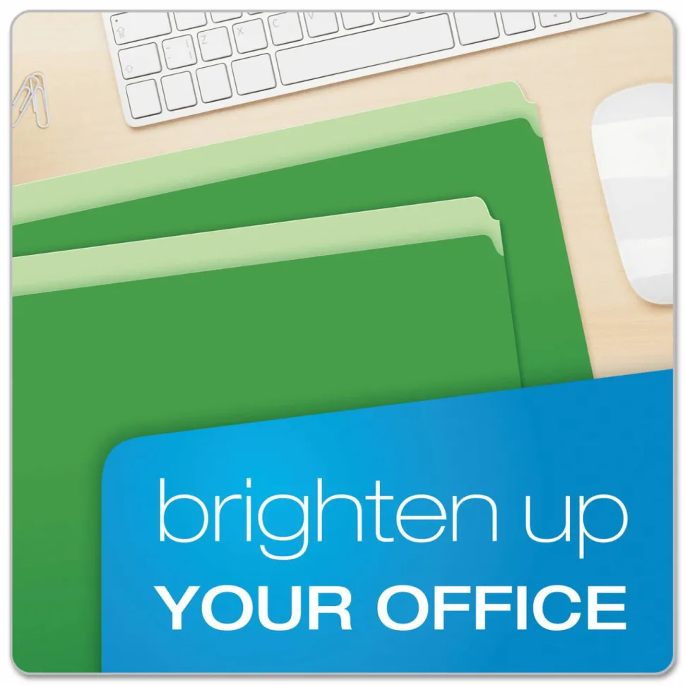 Pendaflex Straight-Cut Color File Folders, Letter Size, Bright Green, Box Of 100
