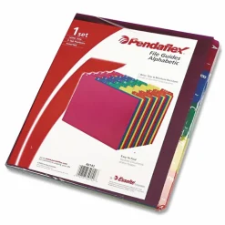 Pendaflex Top-Tab A-Z File Guides, Polypropylene, Letter Size, 1/5-Cut Tab, Assorted Colors, Pack Of 25
