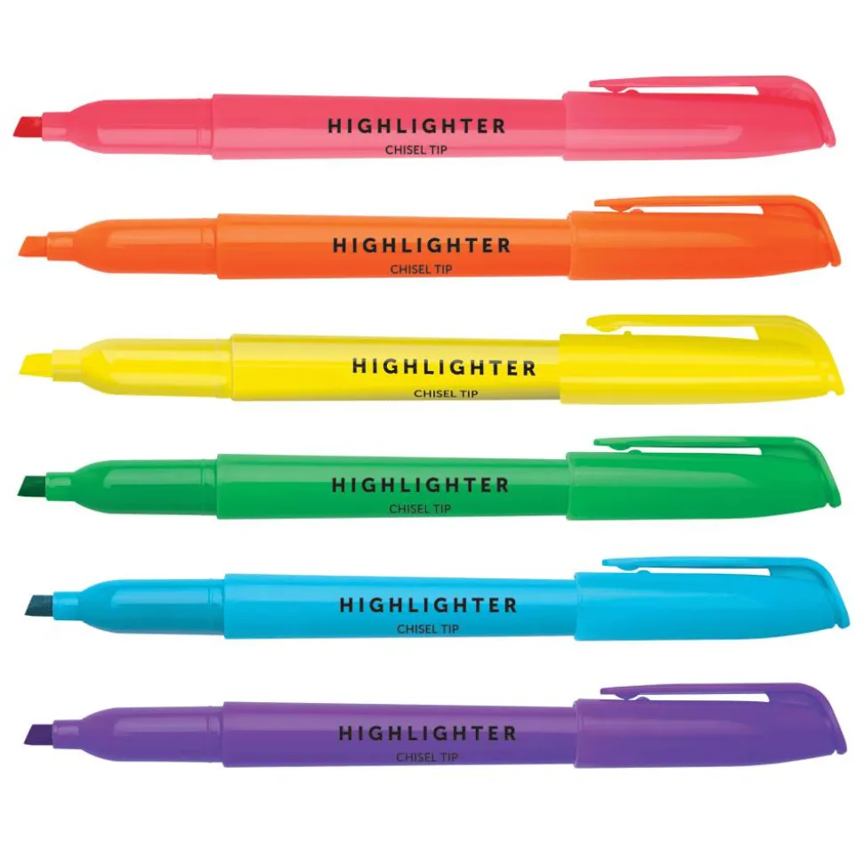 Pen-Style Highlighters, 100% Recycled Plastic Barrel, Assorted Colors, Pack Of 12