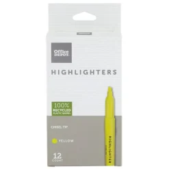 Pen-Style Highlighters, 100% Recycled Plastic Barrel, Fluorescent Yellow, Pack Of 12