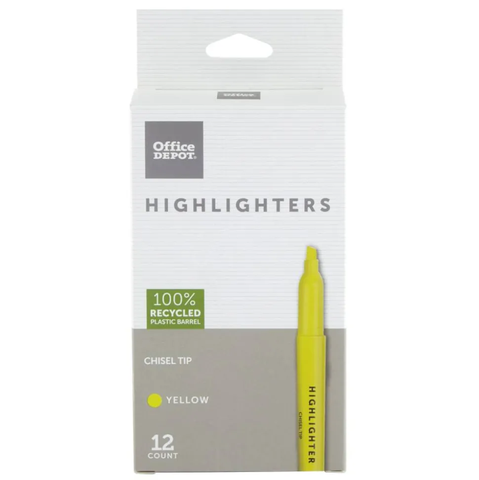 Pen-Style Highlighters, 100% Recycled Plastic Barrel, Fluorescent Yellow, Pack Of 12