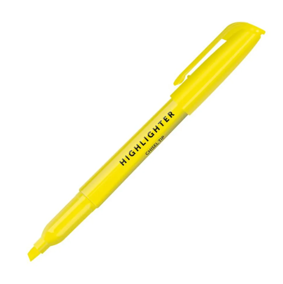 Pen-Style Highlighters, 100% Recycled Plastic Barrel, Fluorescent Yellow, Pack Of 12