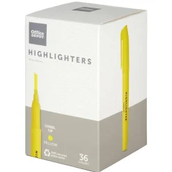 Pen-Style Highlighters, Chisel Tip, 100% Recycled Plastic Barrel, Fluorescent Yellow, Pack Of 36