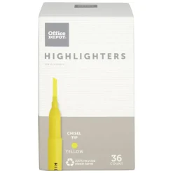 Pen-Style Highlighters, Chisel Tip, 100% Recycled Plastic Barrel, Fluorescent Yellow, Pack Of 36