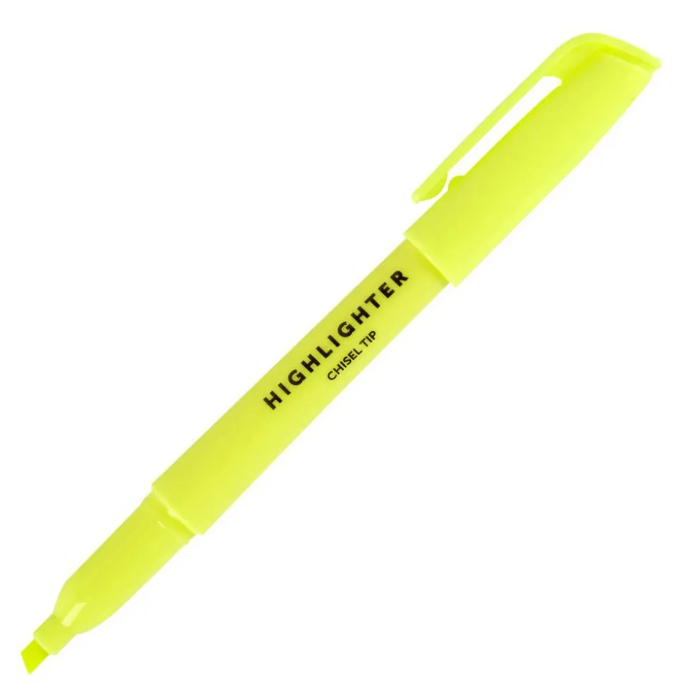 Pen-Style Highlighters, Chisel Point, 100% Recycled Plastic Barrel, Fluorescent Yellow, Pack Of 6