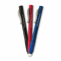 Pentel Clic Erasers, 5", Assorted Barrel Colors, Pack Of 3