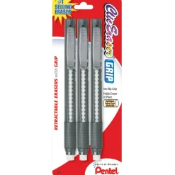 Pentel Clic Erasers, 5", Assorted Barrel Colors, Pack Of 3