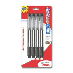 Pentel Clic Erasers, Black Barrel, Pack Of 4