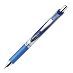 Pentel EnerGel Retractable Liquid Gel Pens, Medium Point, 0.7 mm, Silver Barrel, Blue Ink, Pack Of 12